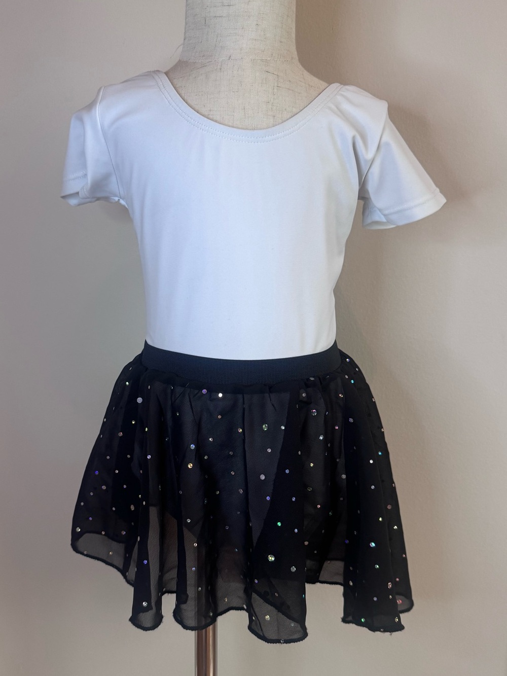 Girls White Leotard with Black Sequin Tutu Skirt